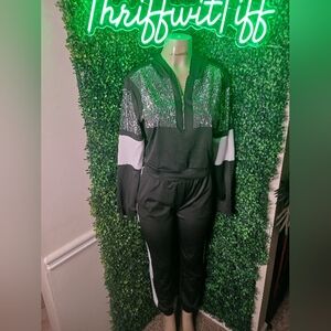 CBR Black and White Sequin Accent Hooded Jumpsuit